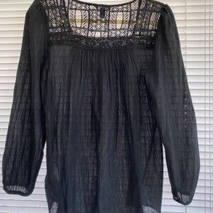 Chaps Black Sheer Lace Blouse